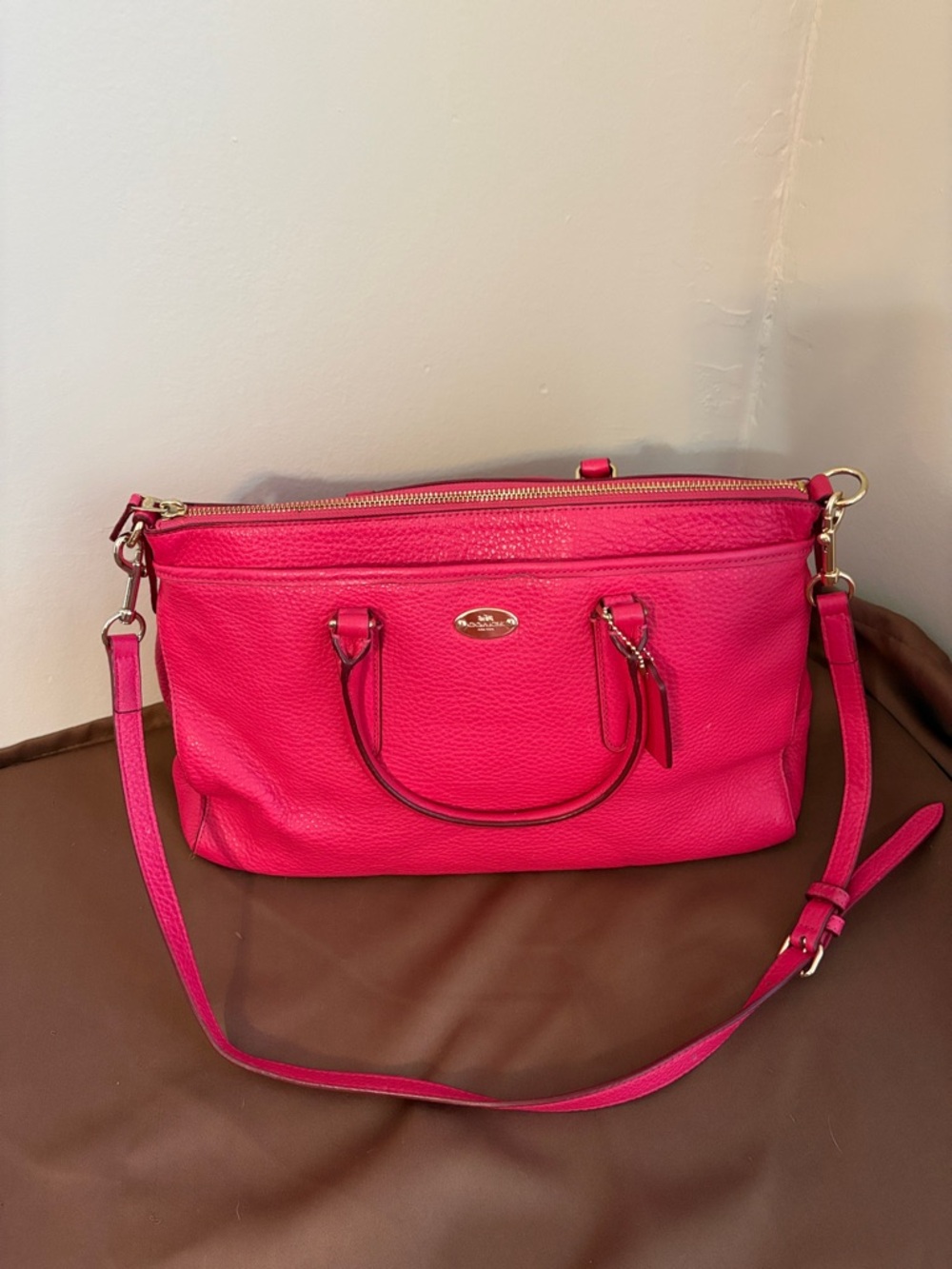 Crossbody Coach Hot Pink Pebbled Leather  Satchel
